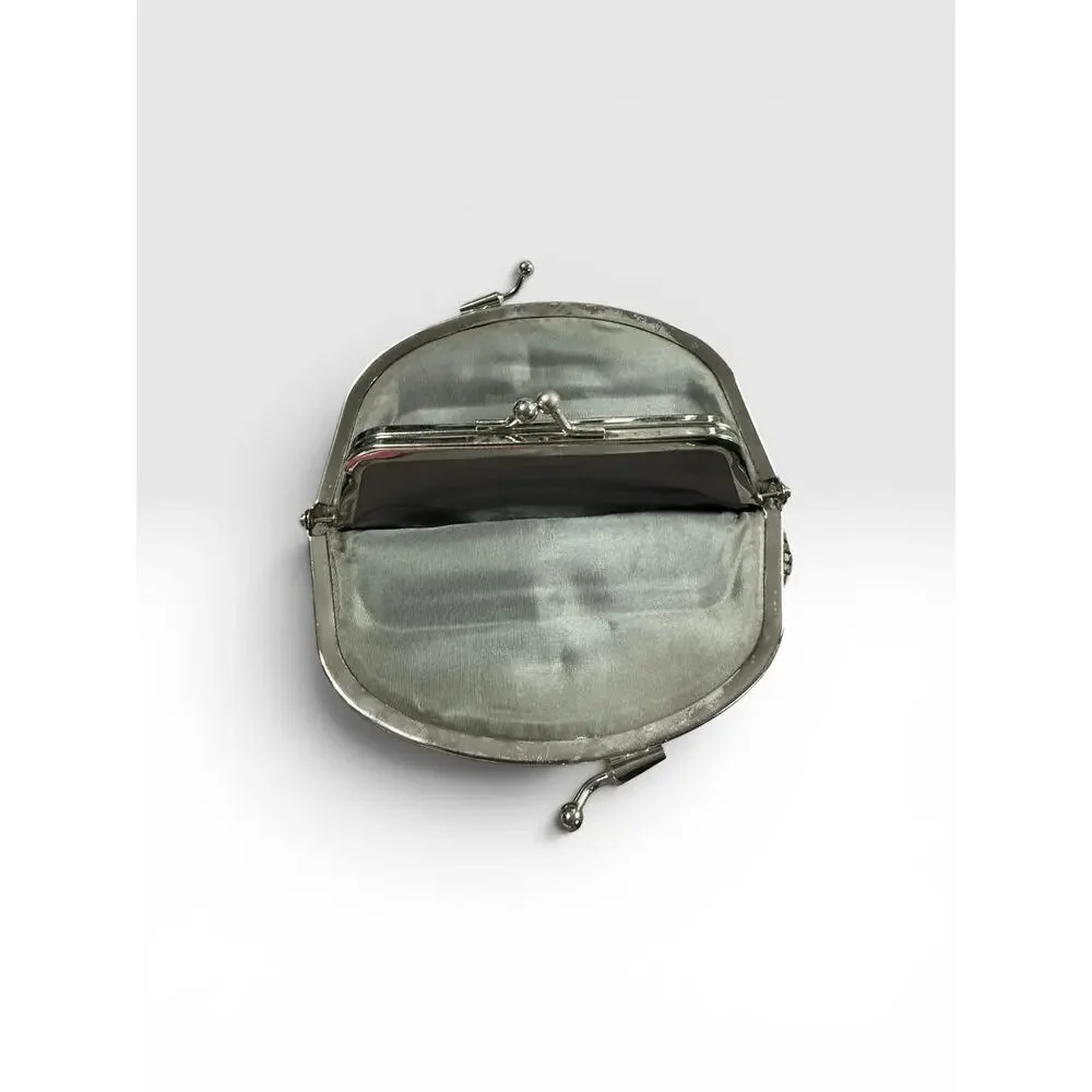 Vintage silver tone Mesh Kiss Lock Coin Purse Disco Glam Evening Clutch